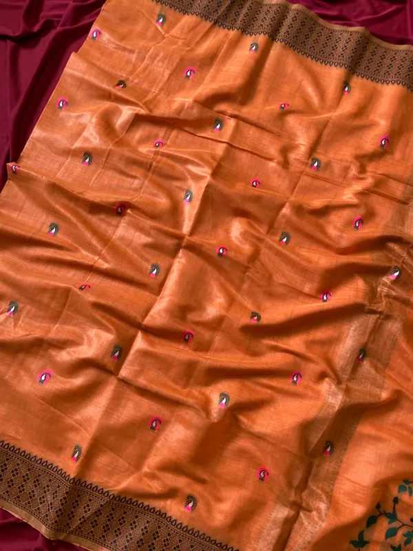 Yashira_Orange_–_Peacock_Pallu_Wedding_Special_|_Premium_Soft_Jamdani_Cotton_Saree_with_Colourful_3D_Woven_Peacock_Design_Pallu