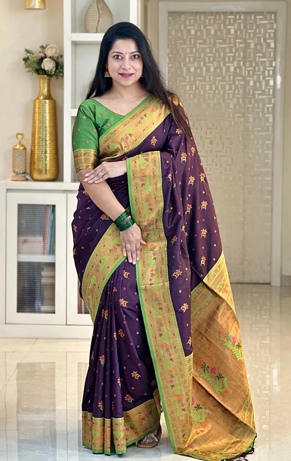 Kritika_Wine_–_Starlit_Wedding_Special_|_Premium_Soft_Paithani_Silk_Saree_with_Weaving_Pattern,_Rich_Pallu_&_Border_&_Weaving_Blouse_with_Tassels