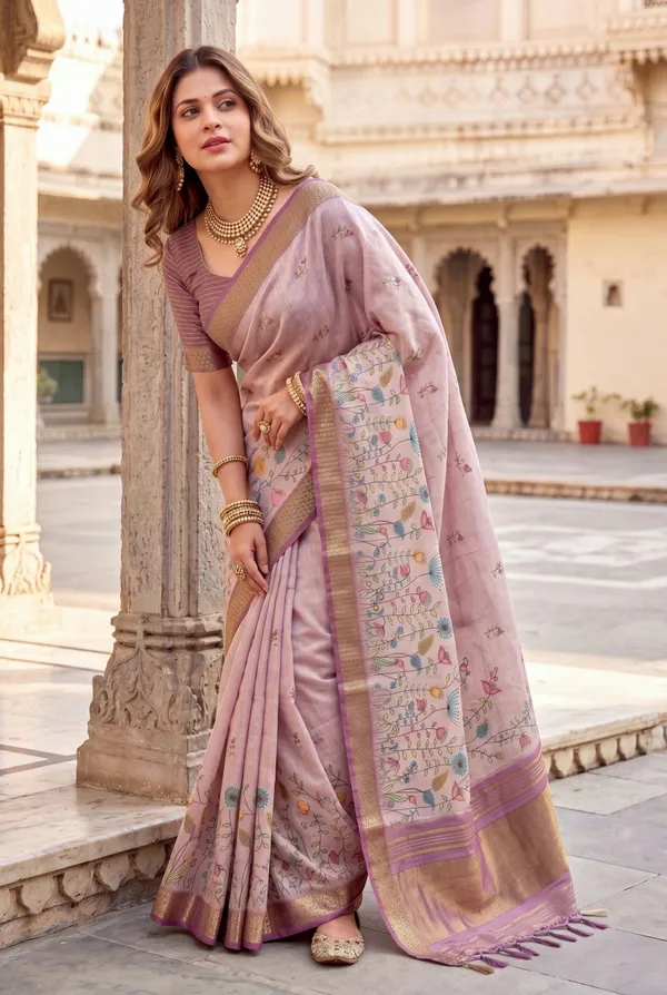 Aarohi_2_Wine_–_Rising_Diwali_Special_|_Soft_Tissue_Silk_Saree_with_Digital_Print,_Border_&_Rich_Pallu,_Sequence_&_Contrast_Print_Blouse_with_Tassels