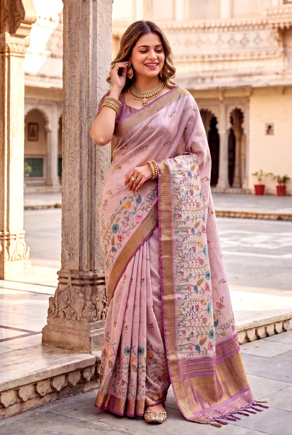 Aarohi_2_Wine_–_Rising_Diwali_Special_|_Soft_Tissue_Silk_Saree_with_Digital_Print,_Border_&_Rich_Pallu,_Sequence_&_Contrast_Print_Blouse_with_Tassels