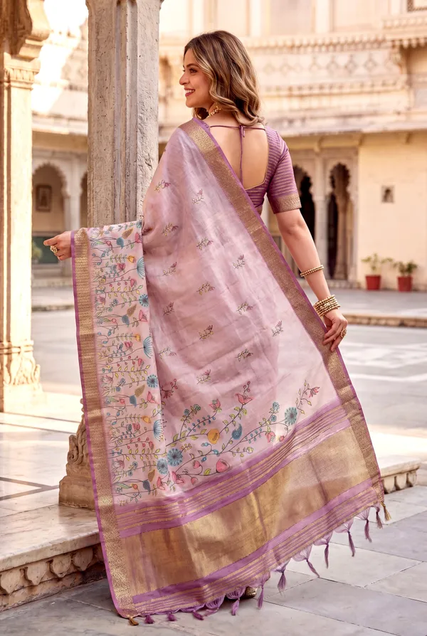 Aarohi_2_Wine_–_Rising_Diwali_Special_|_Soft_Tissue_Silk_Saree_with_Digital_Print,_Border_&_Rich_Pallu,_Sequence_&_Contrast_Print_Blouse_with_Tassels