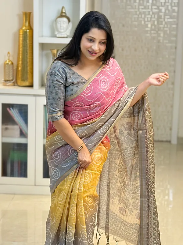 Soft_Semi_Tussar_Silk_sarees_with_Beautiful_Digital_Print_With_Attractive_Border_And_Contrast_Print_Blouse_With_Tassels