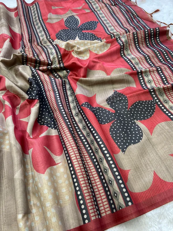 Ranchi_Red_–_Zari_Line_Diwali_Special_|_Soft_Tussar_Silk_Saree_with_Digital_Print,_Zari_Line_All-over_Saree_&_Digital_Print_Blouse_with_Tassels