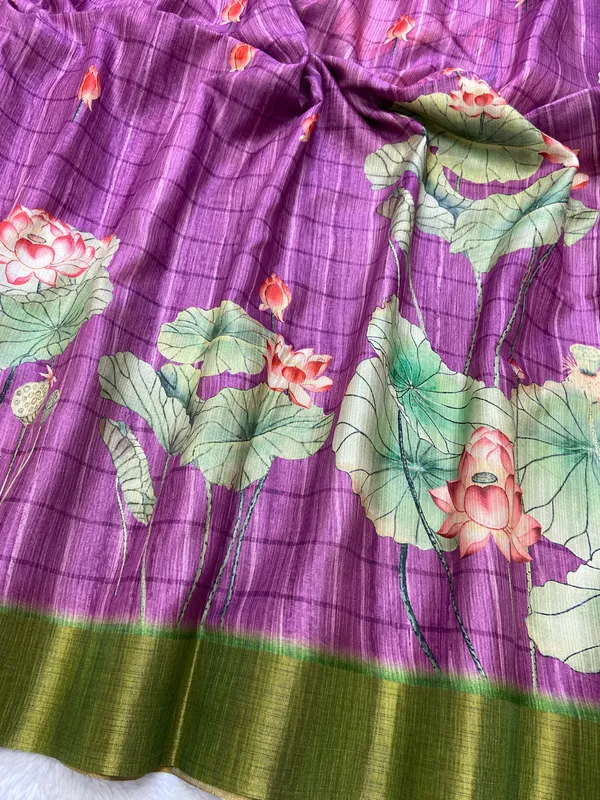 Avanti_Wine_–_Regal_Diwali_Special_|_Soft_Tussar_Silk_Saree_with_Print,_Border_&_Contrast_Print_Blouse_with_Tassels