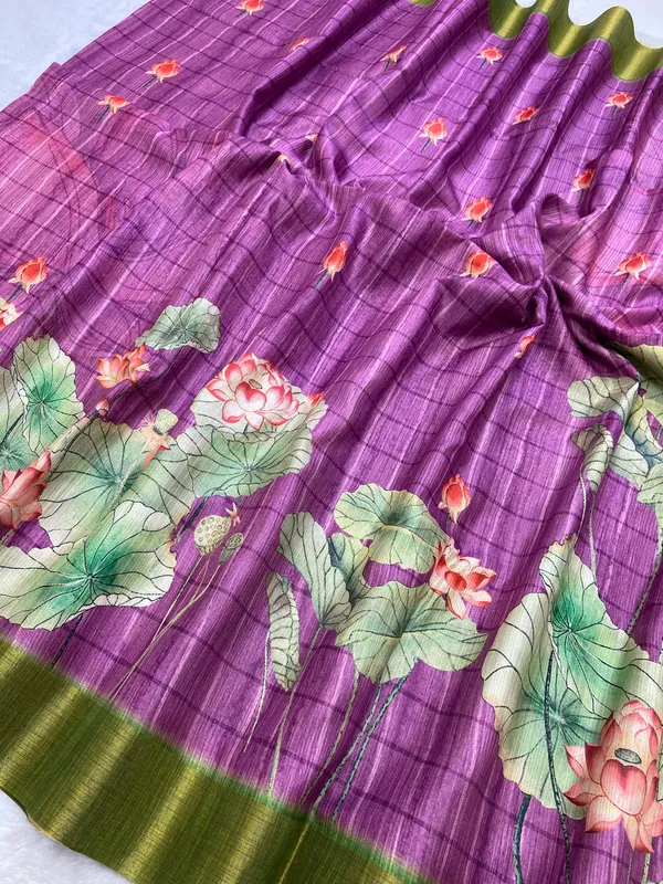 Avanti_Wine_–_Regal_Diwali_Special_|_Soft_Tussar_Silk_Saree_with_Print,_Border_&_Contrast_Print_Blouse_with_Tassels