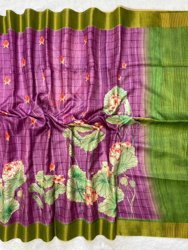 Avanti_Wine_–_Regal_Diwali_Special_|_Soft_Tussar_Silk_Saree_with_Print,_Border_&_Contrast_Print_Blouse_with_Tassels