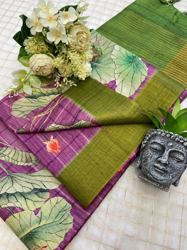 Avanti_Wine_–_Regal_Diwali_Special_|_Soft_Tussar_Silk_Saree_with_Print,_Border_&_Contrast_Print_Blouse_with_Tassels