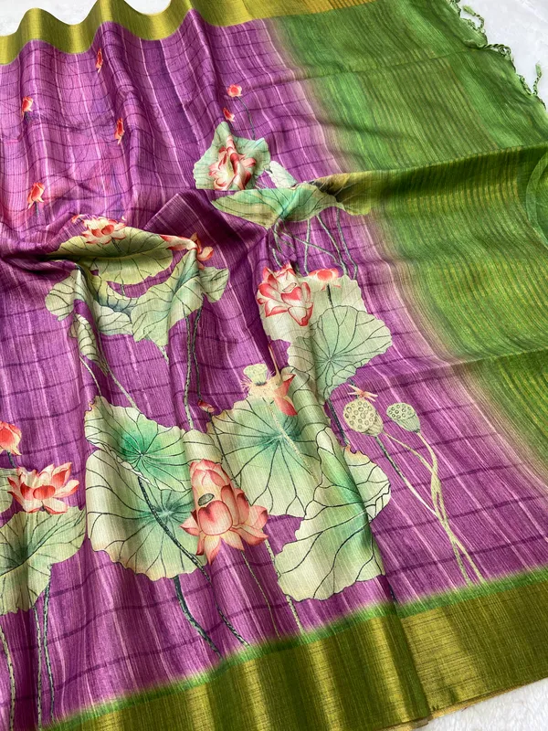 Avanti_Wine_–_Regal_Diwali_Special_|_Soft_Tussar_Silk_Saree_with_Print,_Border_&_Contrast_Print_Blouse_with_Tassels