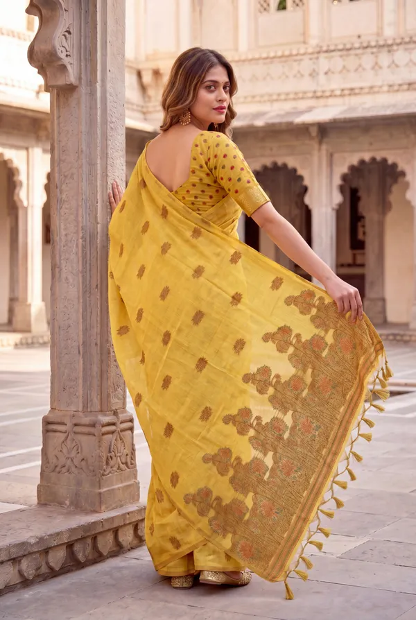 Grisha_2_Yellow_–_Floral_Pallu_Wedding_Special_|_Premium_Soft_Muga_Cotton_Saree_with_Colourful_Resham_Weaving_Flower_Design_Pallu