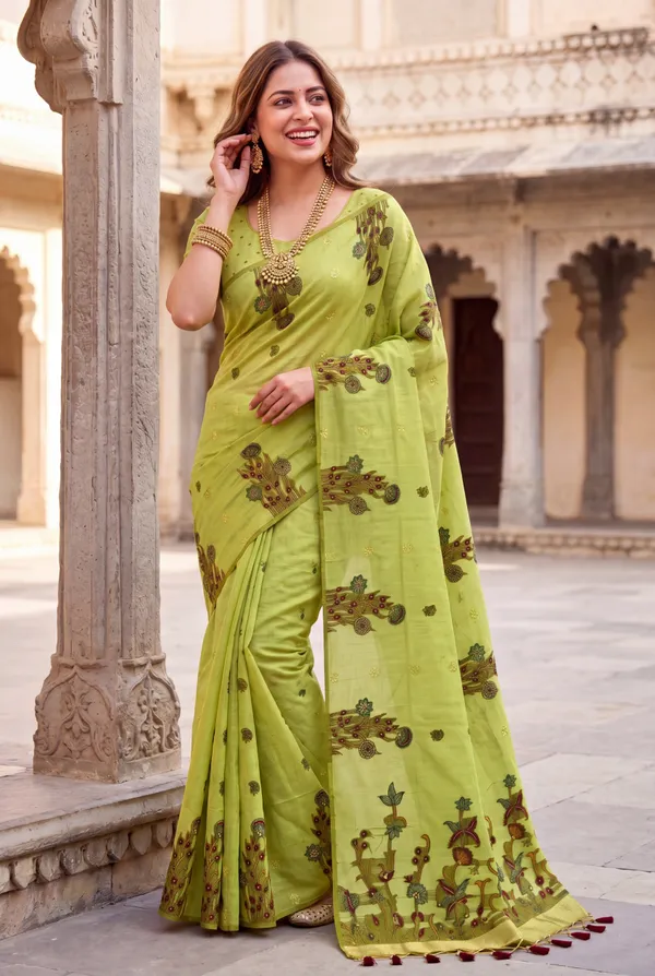 Amrusha_Green_–_Floral_Pallu_Wedding_Special_|_Premium_Soft_Muga_Cotton_Saree_with_Colourful_Resham_Weaving_Flower_Design_Pallu