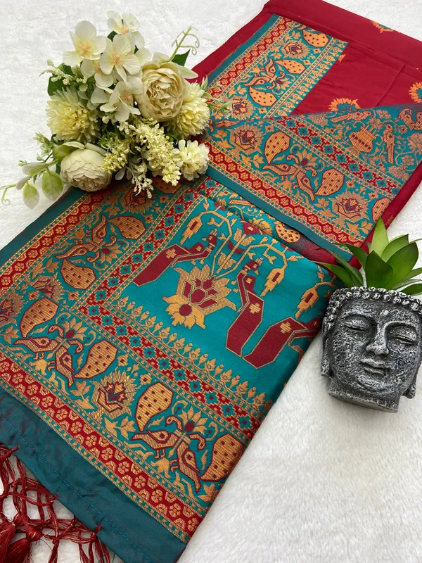 Premium_Soft_Paithani_Silk_sarees_With_Beautiful_Weaving_Pattern_With_Attractive_Rich_Pallu_And_Border_And_Weaving_Blouse_With_Tassels