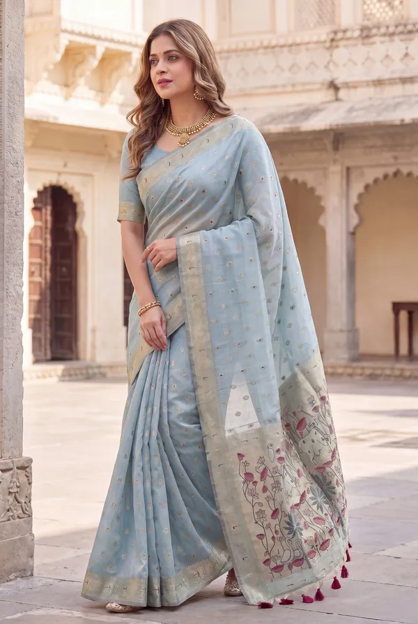 Pallavi_Sky_Blue_–_Cow_Pallu_Wedding_Special_|_Premium_Soft_Muga_Cotton_Paithani_Saree_with_Colourful_3D_Woven_Cow_Design_Pallu