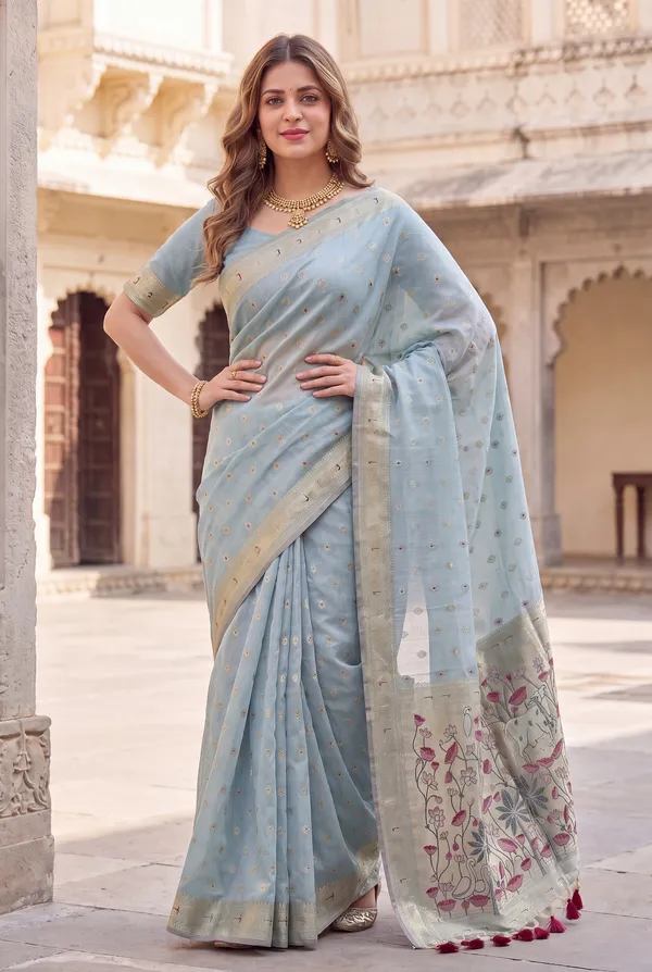 Pallavi_Sky_Blue_–_Cow_Pallu_Wedding_Special_|_Premium_Soft_Muga_Cotton_Paithani_Saree_with_Colourful_3D_Woven_Cow_Design_Pallu