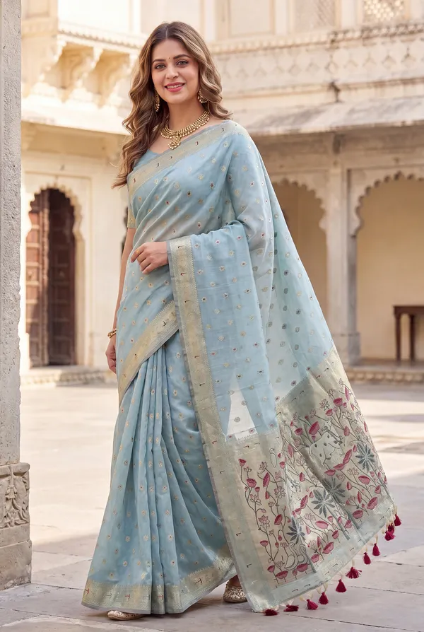 Pallavi_Sky_Blue_–_Cow_Pallu_Wedding_Special_|_Premium_Soft_Muga_Cotton_Paithani_Saree_with_Colourful_3D_Woven_Cow_Design_Pallu