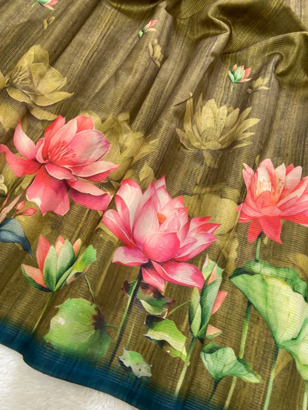 Abha_Mehendi_Green_–_Radiant_Navratri_Special_|_Soft_Tussar_Silk_Saree_with_Digital_Print,_Zari_Line_Saree_&_Digital_Print_Blouse_with_Tassels