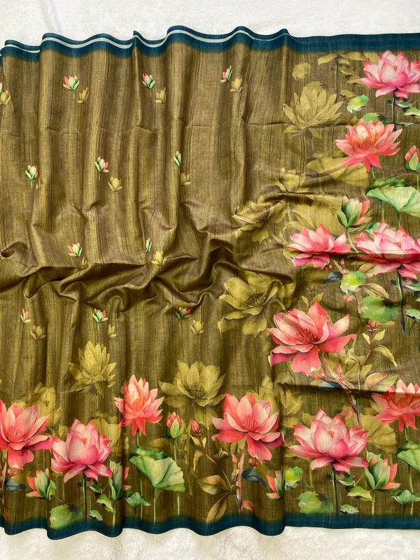 Abha_Mehendi_Green_–_Radiant_Navratri_Special_|_Soft_Tussar_Silk_Saree_with_Digital_Print,_Zari_Line_Saree_&_Digital_Print_Blouse_with_Tassels