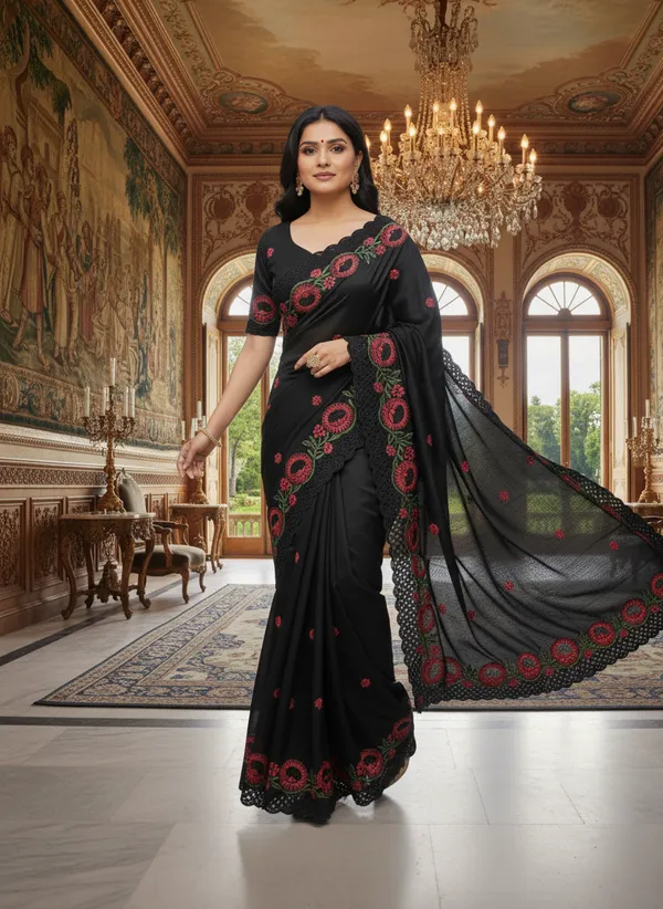 Heavy_Tussar_Silk_sarees_with_Beautiful_Embroidery_&_Sequence_Work_With_Attractive_Cutwork_Border_And_Heavy_Embroidery_&_Sequence_Work_Running_Blouse