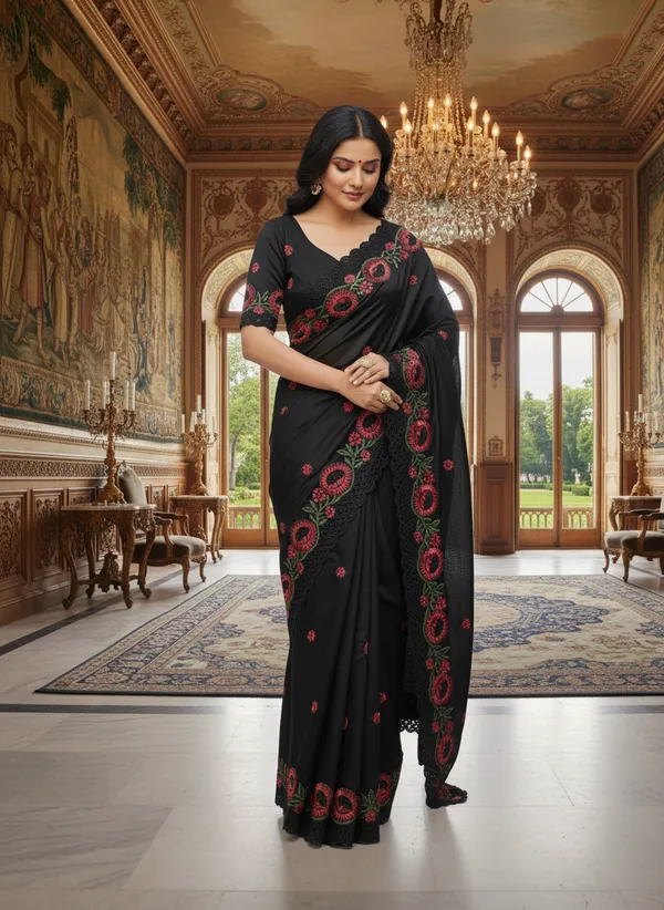 Heavy_Tussar_Silk_sarees_with_Beautiful_Embroidery_&_Sequence_Work_With_Attractive_Cutwork_Border_And_Heavy_Embroidery_&_Sequence_Work_Running_Blouse