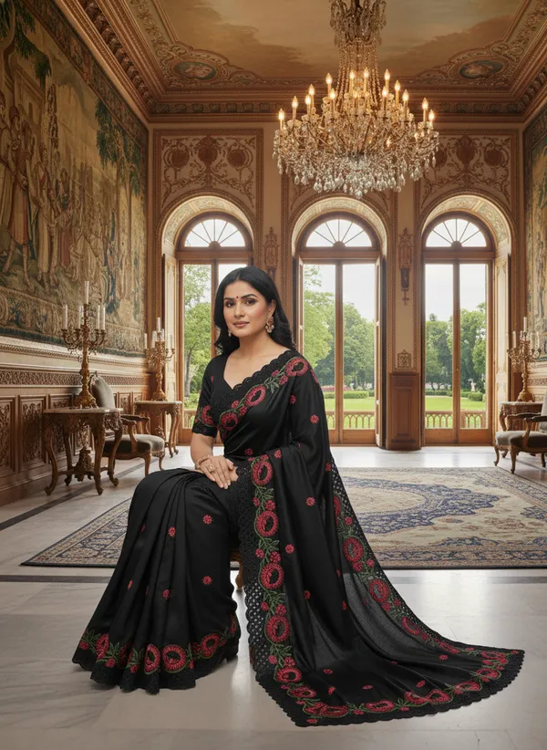 Heavy_Tussar_Silk_sarees_with_Beautiful_Embroidery_&_Sequence_Work_With_Attractive_Cutwork_Border_And_Heavy_Embroidery_&_Sequence_Work_Running_Blouse
