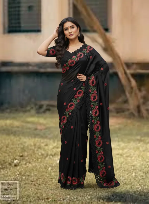 Heavy_Tussar_Silk_sarees_with_Beautiful_Embroidery_&_Sequence_Work_With_Attractive_Cutwork_Border_And_Heavy_Embroidery_&_Sequence_Work_Running_Blouse