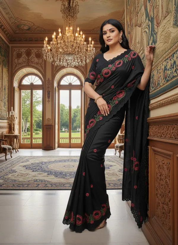 Heavy_Tussar_Silk_sarees_with_Beautiful_Embroidery_&_Sequence_Work_With_Attractive_Cutwork_Border_And_Heavy_Embroidery_&_Sequence_Work_Running_Blouse