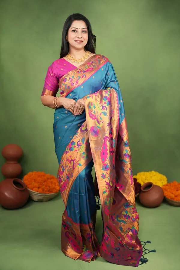 Premium_Soft_Paithani_Silk_sarees_With_Beautiful_Weaving_Pattern_With_Attractive_Rich_Pallu_And_Border_And_Weaving_Blouse_With_Tassels