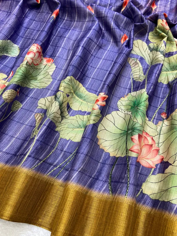Avanti_Purple_–_Regal_Navratri_Special_|_Soft_Tussar_Silk_Saree_with_Print,_Border_&_Contrast_Print_Blouse_with_Tassels