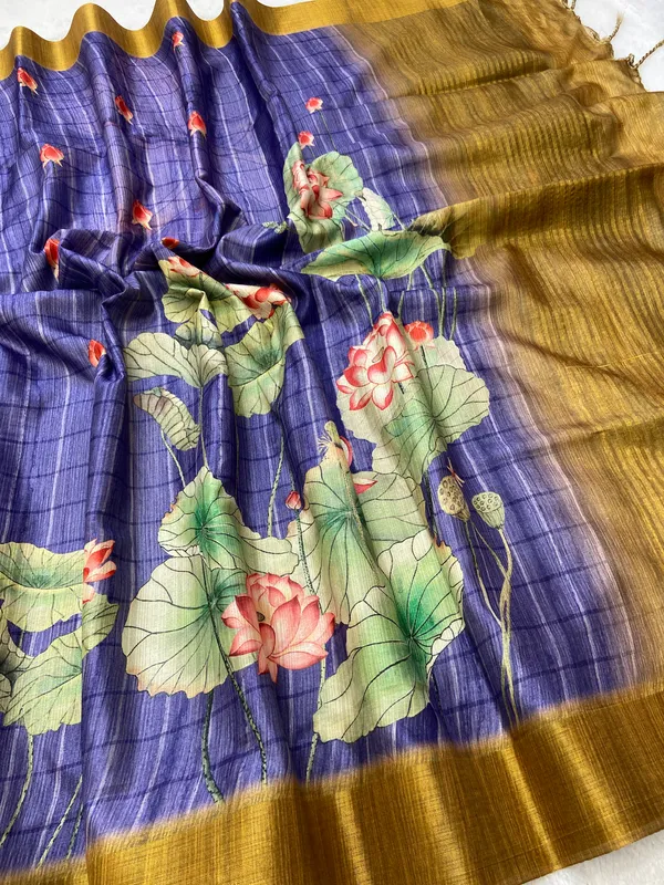 Avanti_Purple_–_Regal_Navratri_Special_|_Soft_Tussar_Silk_Saree_with_Print,_Border_&_Contrast_Print_Blouse_with_Tassels