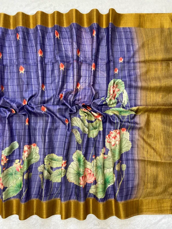 Avanti_Purple_–_Regal_Navratri_Special_|_Soft_Tussar_Silk_Saree_with_Print,_Border_&_Contrast_Print_Blouse_with_Tassels