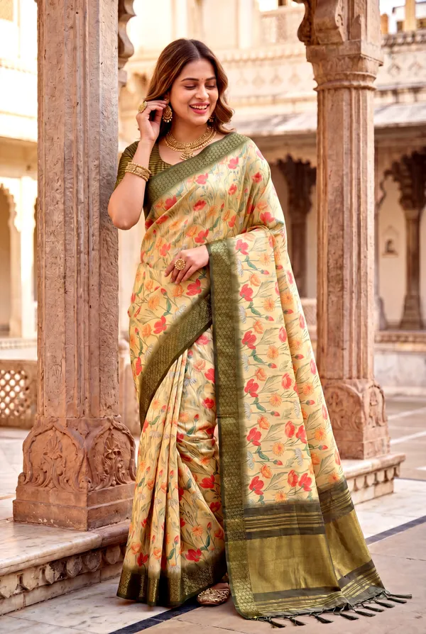 Mini_2_Green_–_Diwali_Special_|_Soft_Tissue_Silk_Saree_with_Digital_Print,_Border_&_Rich_Pallu,_Sequence_&_Contrast_Print_Blouse_with_Tassels