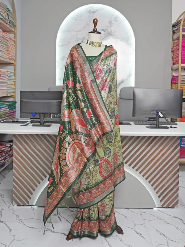 Soft_Tussar_Silk_sarees_with_Beautiful_Digital_Print_With_Attractive_Border_And_Contrast_Print_Blouse_With_Tassels