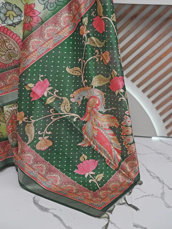 Soft_Tussar_Silk_sarees_with_Beautiful_Digital_Print_With_Attractive_Border_And_Contrast_Print_Blouse_With_Tassels