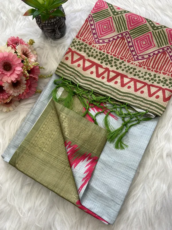 Nikita_Green_–_Victorious_Aesthetic_Edit_for_You_|_Soft_Kota_Saree_with_Print,_Pallu_&_Contrast_Print_Blouse_with_Tassels