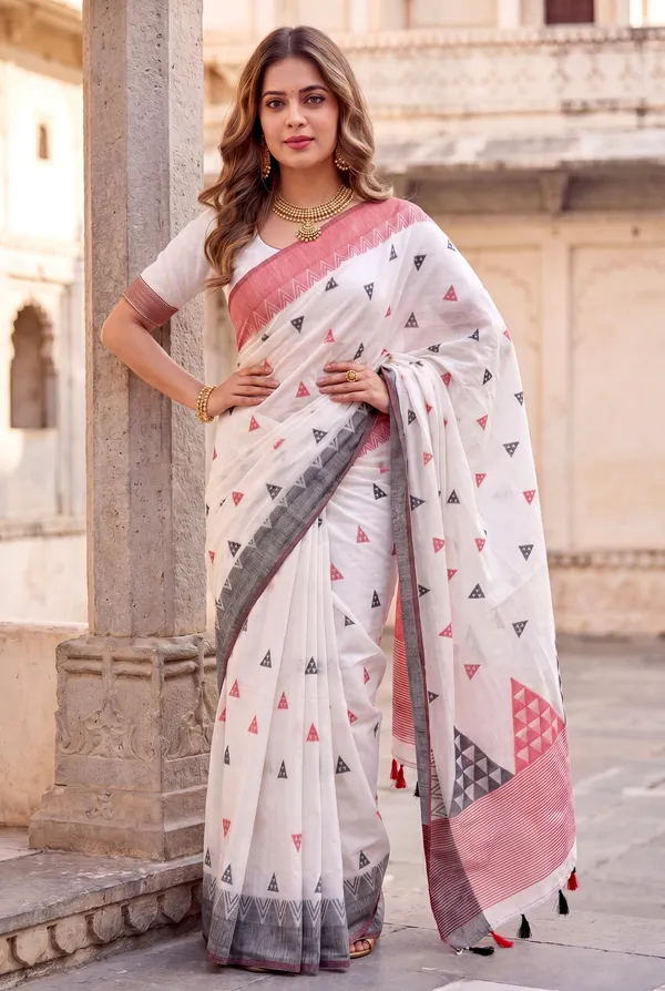 Bengali_White_–_Bengal_Style_Aesthetic_Edit_for_You_|_Premium_Soft_Bengali_Cotton_Saree_with_Colourful_Triangle_Resham_Weaving_Design_Pallu