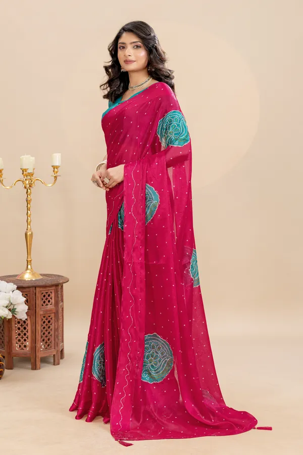 Soft_Chinon_Silk_sarees_with_Beautiful_Bandhani_Print_With_Attractive_Handwork_And_Mono_Fabric_Blouse_With_Tassels_in_new_styles_n_new_look