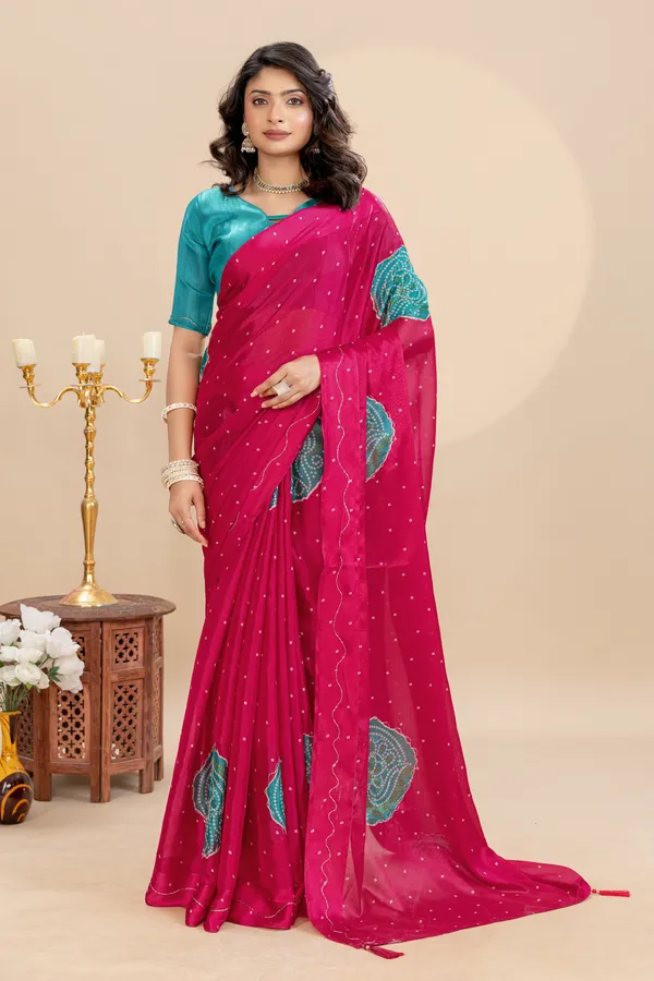 Soft_Chinon_Silk_sarees_with_Beautiful_Bandhani_Print_With_Attractive_Handwork_And_Mono_Fabric_Blouse_With_Tassels_in_new_styles_n_new_look