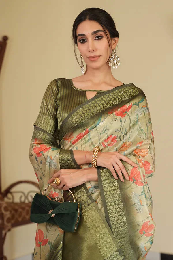 Mini_Green_–_Diwali_Special_|_Soft_Tissue_Silk_Saree_with_Digital_Print,_Border_&_Rich_Pallu,_Sequence_&_Contrast_Print_Blouse_with_Tassels