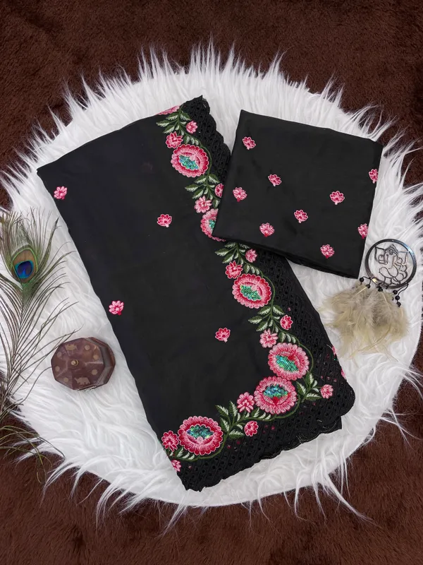 Hamsini_Black_–_Swan_Graceful_Diwali_Special_|_Heavy_Tussar_Silk_Saree_with_Embroidery_&_Sequence_Work,_Cutwork_Border_&_Heavy_Embroidery