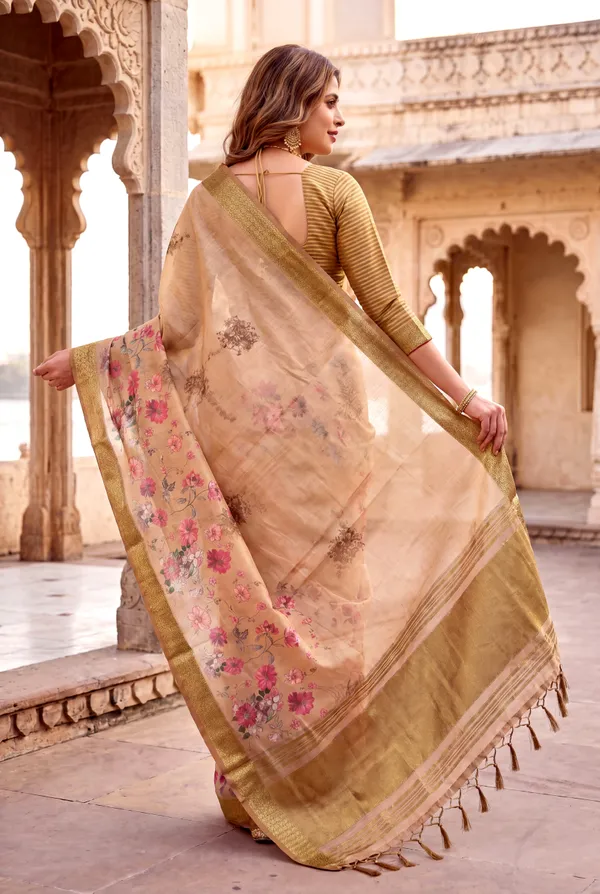Vaanya_2_Coffee_Brown_–_Diwali_Special_|_Soft_Tissue_Silk_Saree_with_Digital_Print,_Border_&_Rich_Pallu,_Sequence_&_Contrast_Print_Blouse_with_Tassels