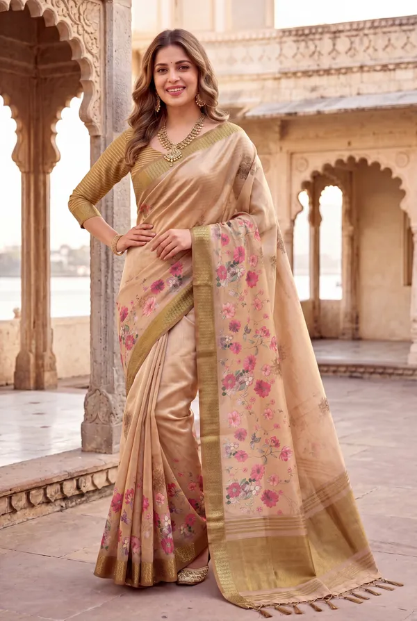 Vaanya_2_Coffee_Brown_–_Diwali_Special_|_Soft_Tissue_Silk_Saree_with_Digital_Print,_Border_&_Rich_Pallu,_Sequence_&_Contrast_Print_Blouse_with_Tassels