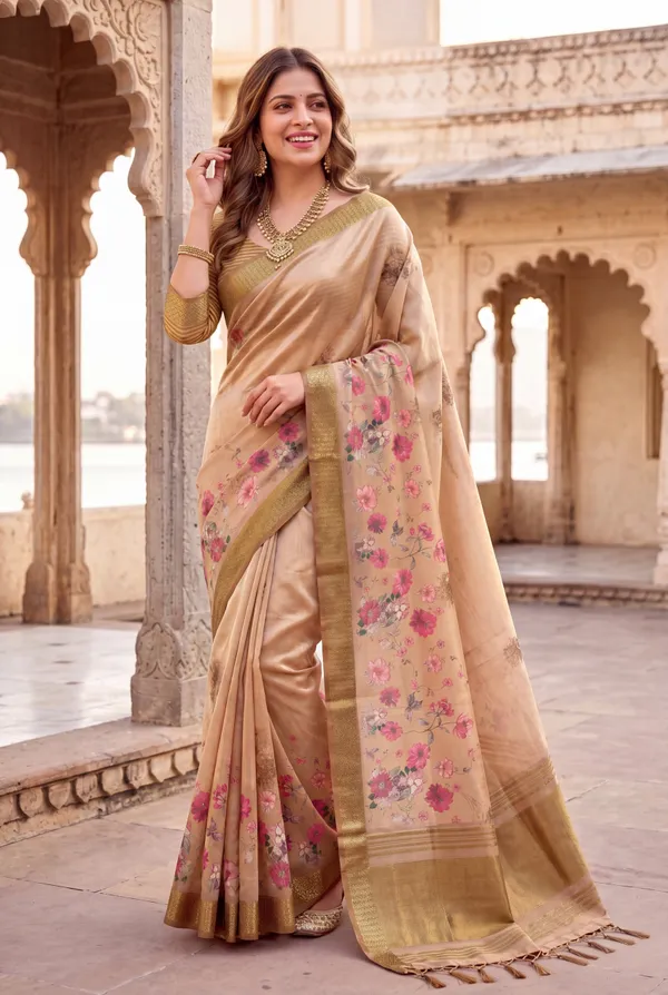 Vaanya_2_Coffee_Brown_–_Diwali_Special_|_Soft_Tissue_Silk_Saree_with_Digital_Print,_Border_&_Rich_Pallu,_Sequence_&_Contrast_Print_Blouse_with_Tassels
