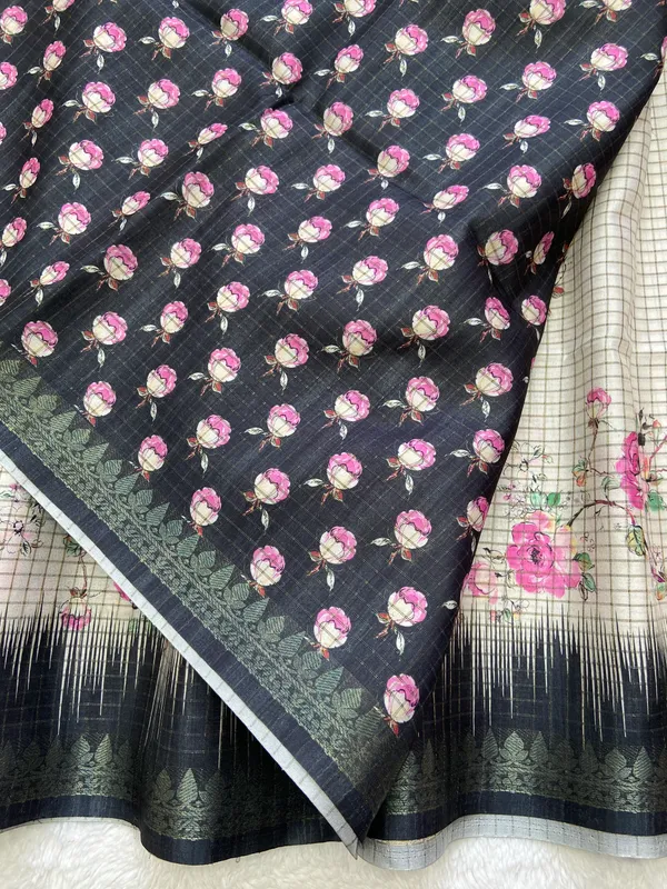 Shivani_Black_–_Checks_Design_Aesthetic_Edit_for_You_|_Soft_Tussar_Silk_Saree_with_Digital_Print,_Checks_Design_Saree_&_Digital_Print_Blouse