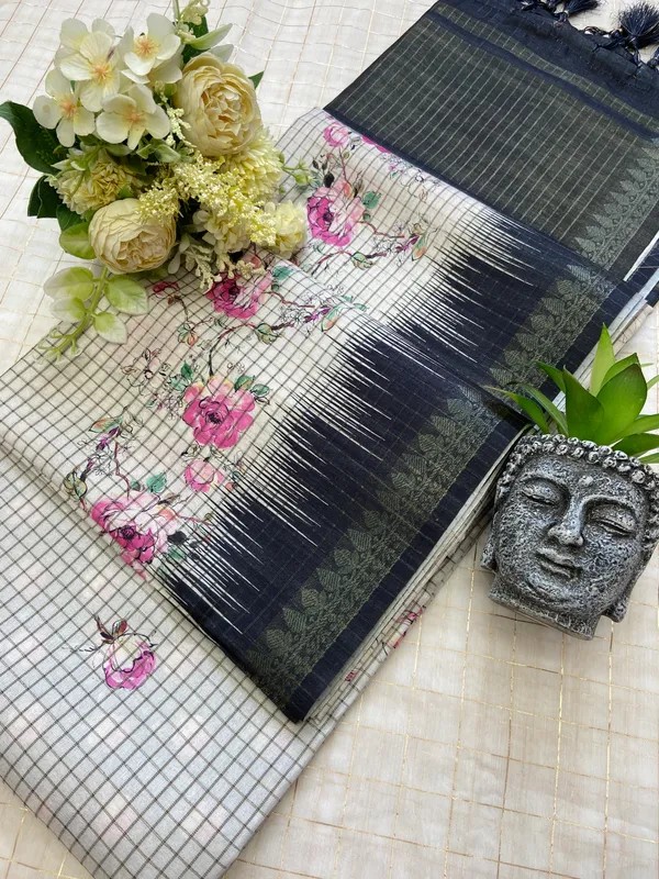 Shivani_Black_–_Checks_Design_Aesthetic_Edit_for_You_|_Soft_Tussar_Silk_Saree_with_Digital_Print,_Checks_Design_Saree_&_Digital_Print_Blouse