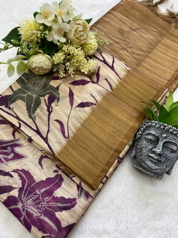 Soft_Tussar_Silk_sarees_with_Beautiful_Digital_Print_With_Attractive_Border_And_Contrast_Print_Blouse_With_Tassels