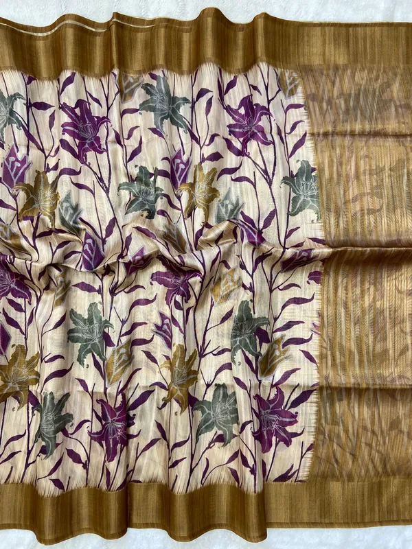 Soft_Tussar_Silk_sarees_with_Beautiful_Digital_Print_With_Attractive_Border_And_Contrast_Print_Blouse_With_Tassels