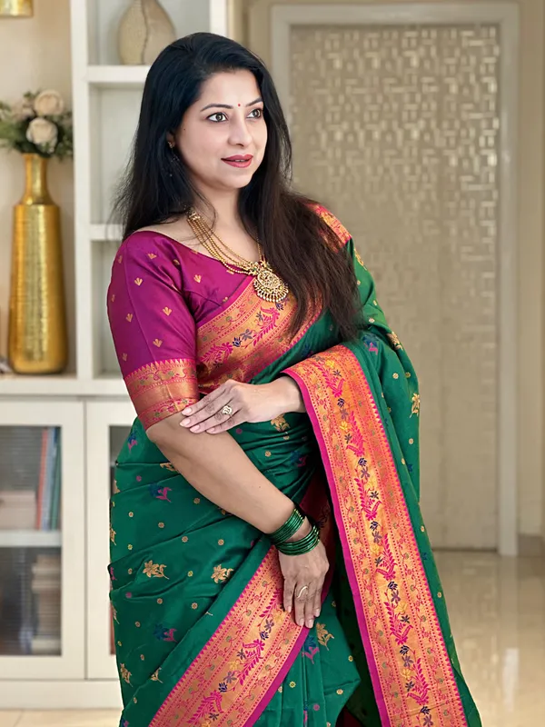 Premium_Soft_Paithani_Silk_sarees_With_Beautiful_Weaving_Pattern_With_Attractive_Rich_Pallu_And_Border_And_Weaving_Blouse_With_Tassels