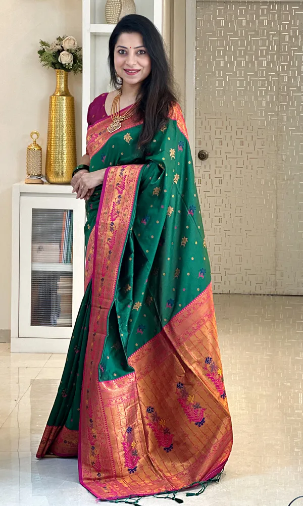 Premium_Soft_Paithani_Silk_sarees_With_Beautiful_Weaving_Pattern_With_Attractive_Rich_Pallu_And_Border_And_Weaving_Blouse_With_Tassels