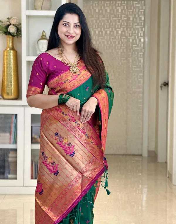 Premium_Soft_Paithani_Silk_sarees_With_Beautiful_Weaving_Pattern_With_Attractive_Rich_Pallu_And_Border_And_Weaving_Blouse_With_Tassels
