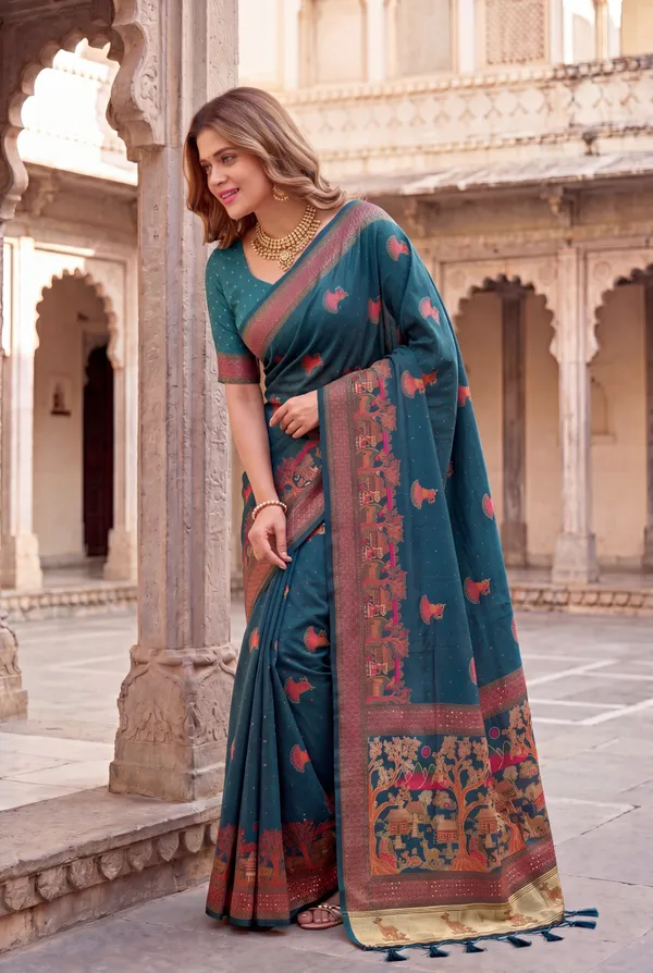 Melody_Rama_Green_–_Melodic_Navratri_Special_|_Soft_Pashmina_Silk_Saree_with_Woven_Zari_Work,_Pashmina_Design_Saree_&_Running_Blouse_with_Tassels