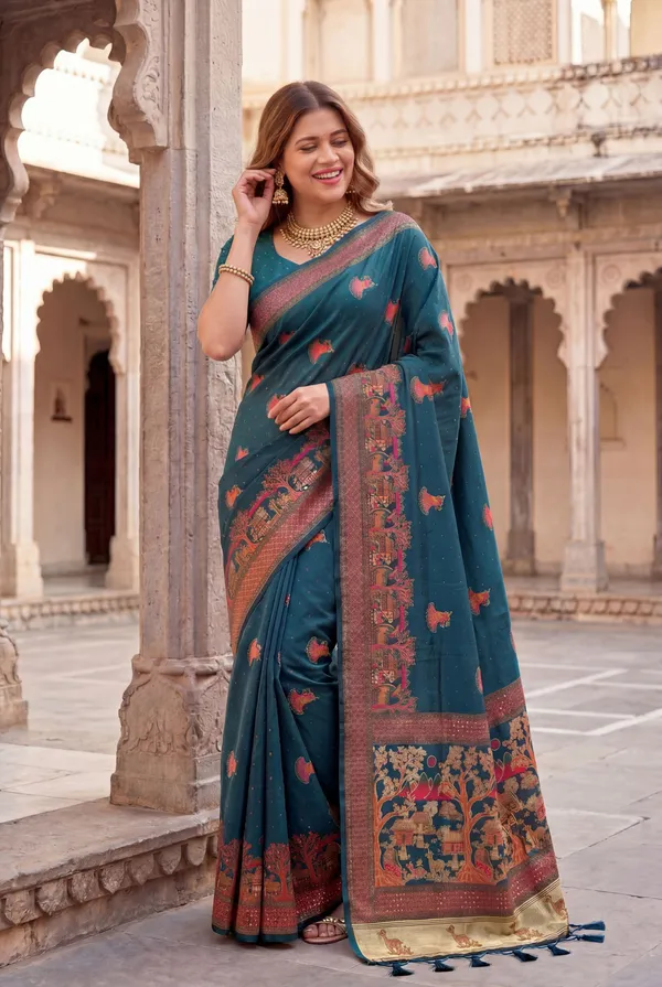 Melody_Rama_Green_–_Melodic_Navratri_Special_|_Soft_Pashmina_Silk_Saree_with_Woven_Zari_Work,_Pashmina_Design_Saree_&_Running_Blouse_with_Tassels